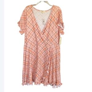 3/$24 plaid print dress ruffle detail faux wrap dress w stretch casual 2X jrs